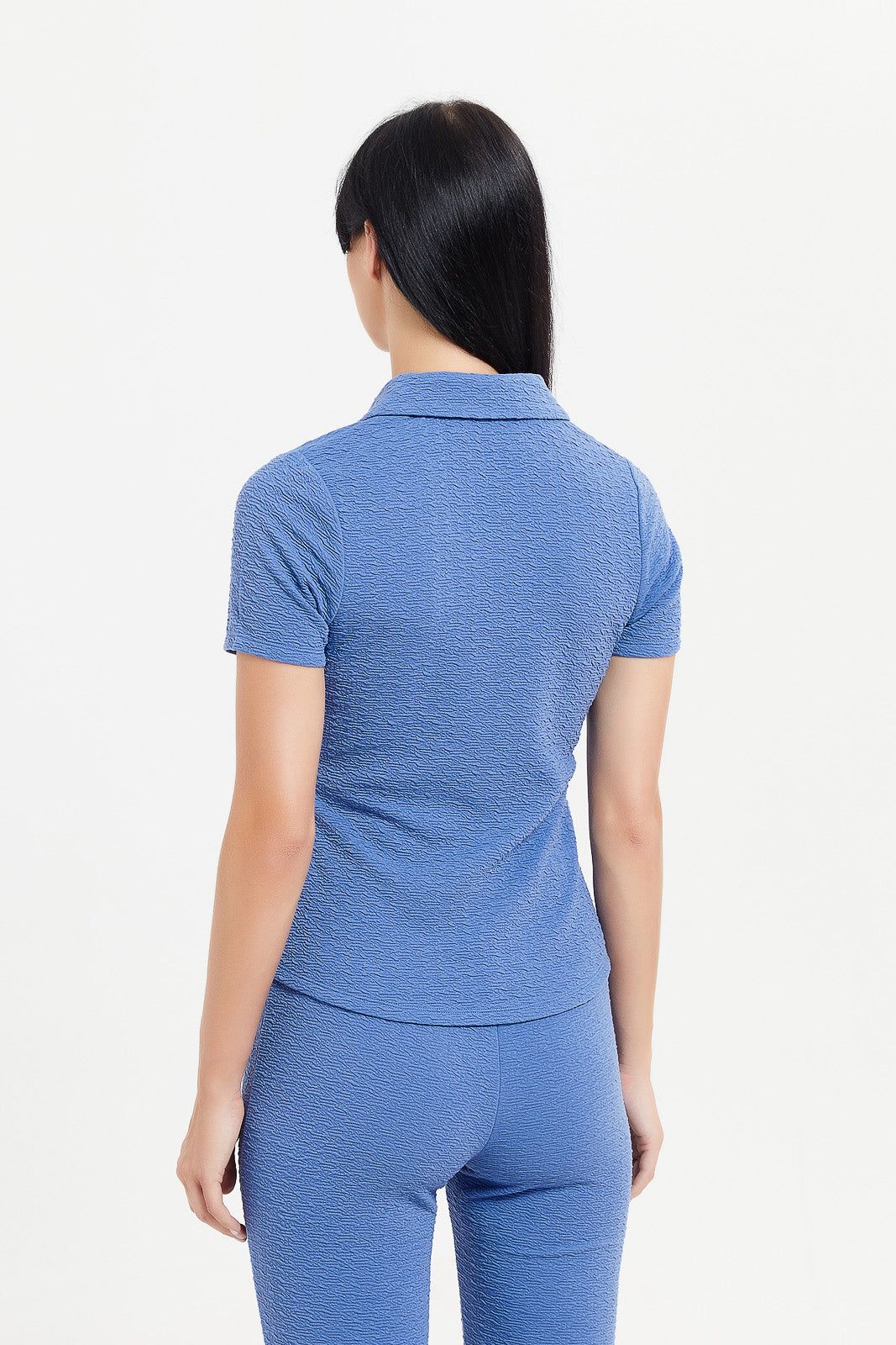 Women Blue Textured Collared Top sold by Redtag product image thumbnail 3
