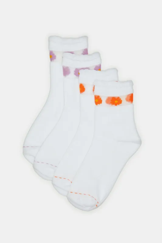 Women White Floral Waffle Full Length Socks (2 Pairs) sold by Redtag