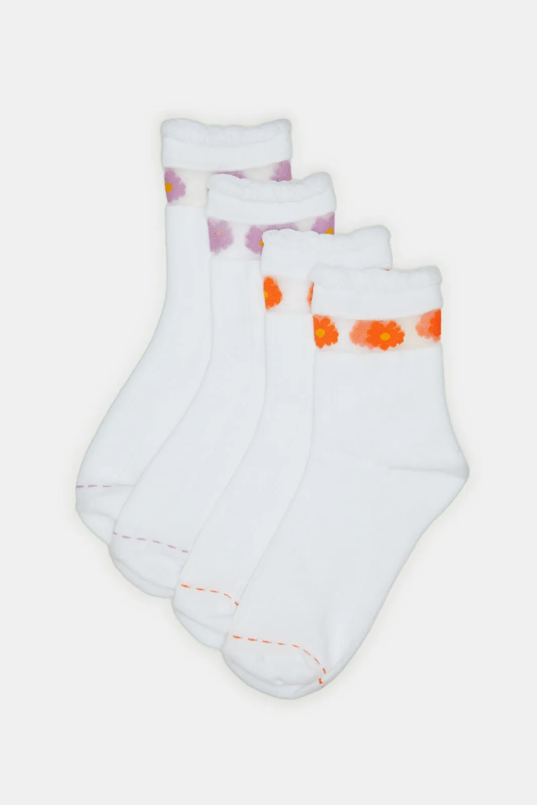 Women White Floral Waffle Full Length Socks (2 Pairs) sold by Redtag