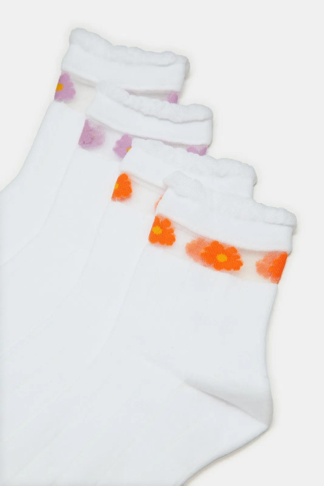 Women White Floral Waffle Full Length Socks (2 Pairs) sold by Redtag product image thumbnail 3