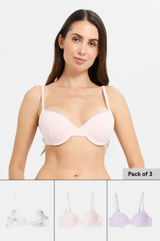 Women Ivory And Lilac T-Shirt Bra Set (Pack of 3) sold by Redtag