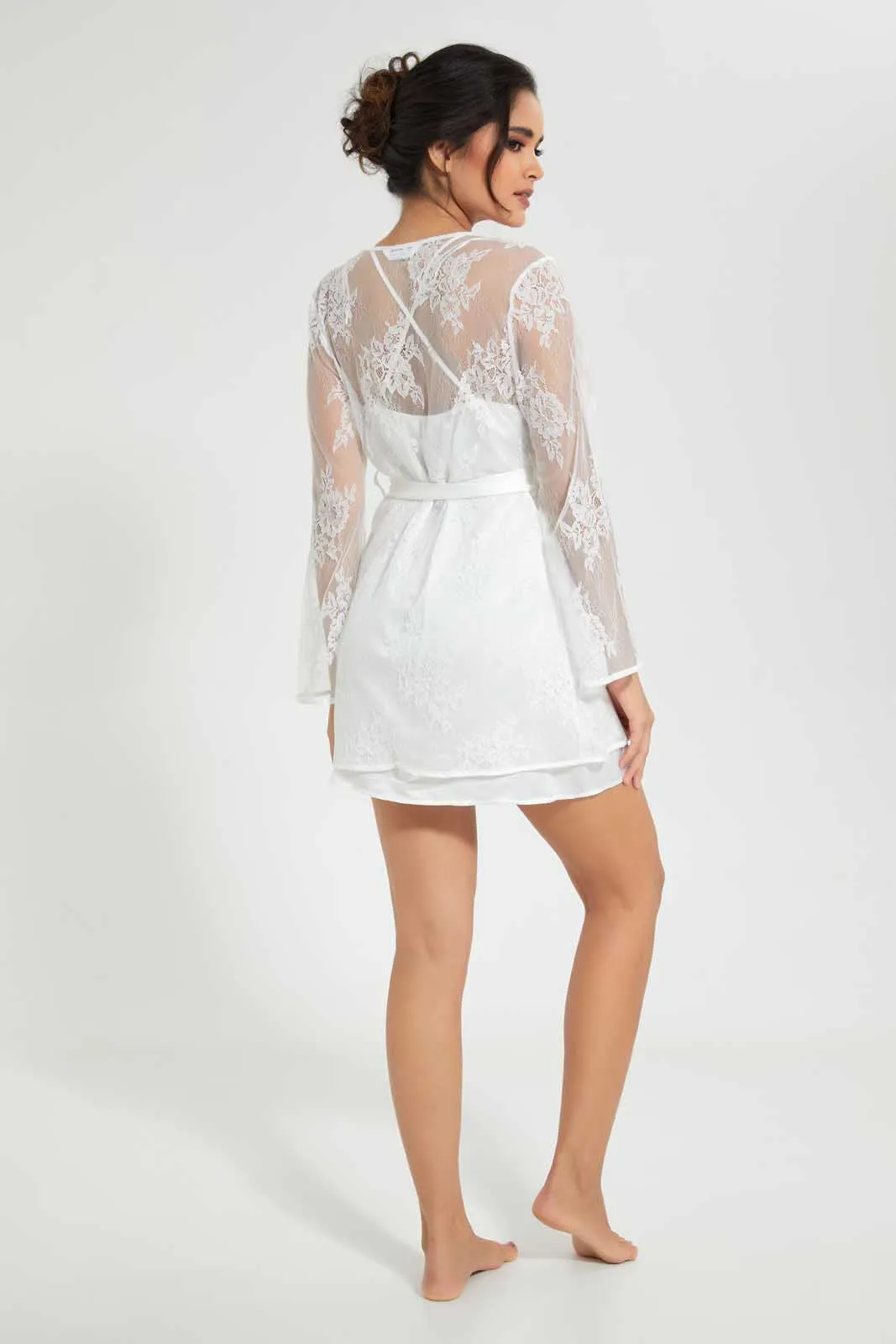 White Lace Robe And Chemise Set (2 Piece) sold by Redtag product image thumbnail 5
