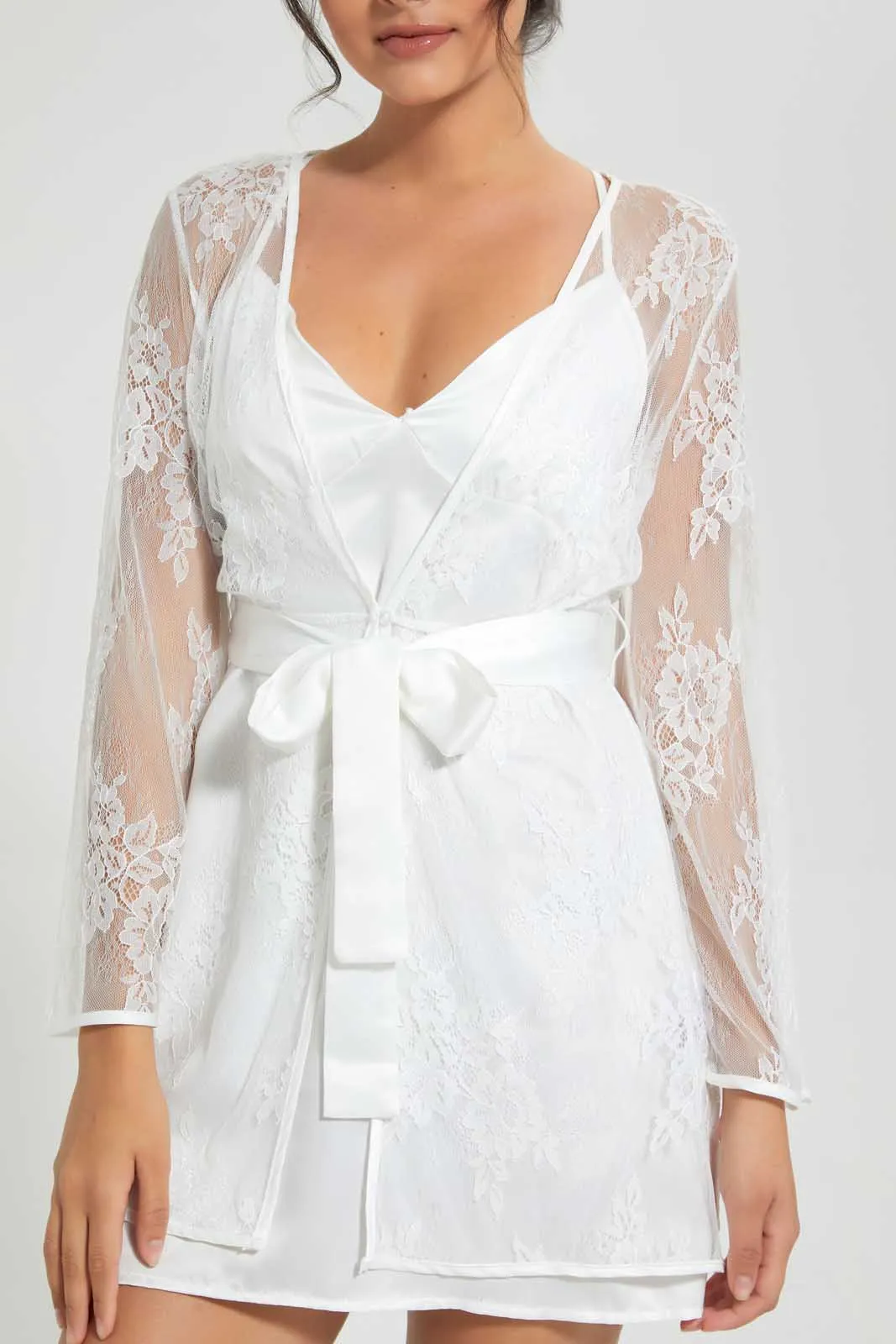 White Lace Robe And Chemise Set (2 Piece) sold by Redtag product image thumbnail 4