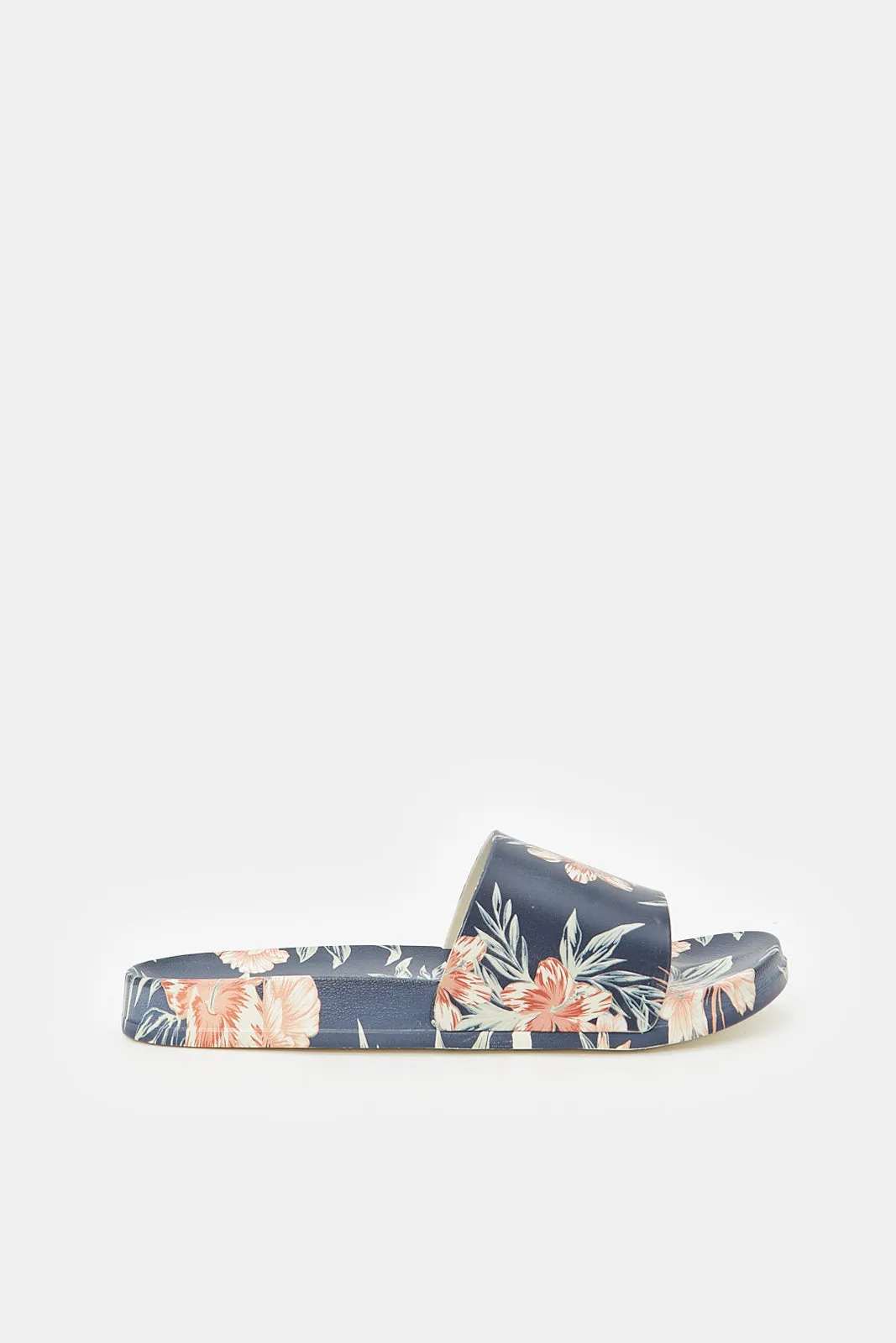 Women Navy Printed Floral Slide sold by Redtag