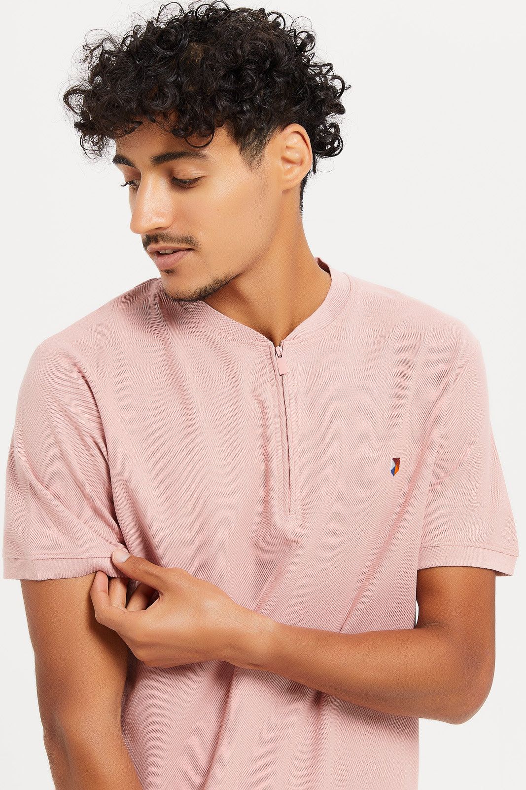 Men Pink Henley Collared Plain Polo Shirt sold by Redtag product image thumbnail 4