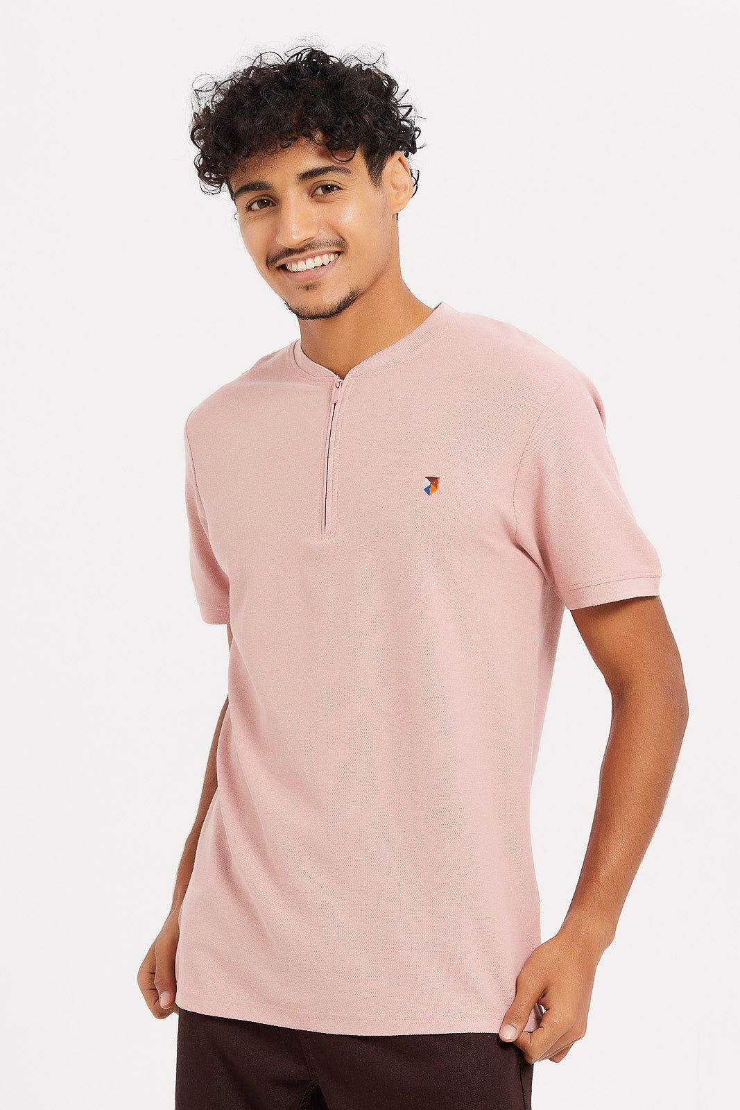 Men Pink Henley Collared Plain Polo Shirt sold by Redtag