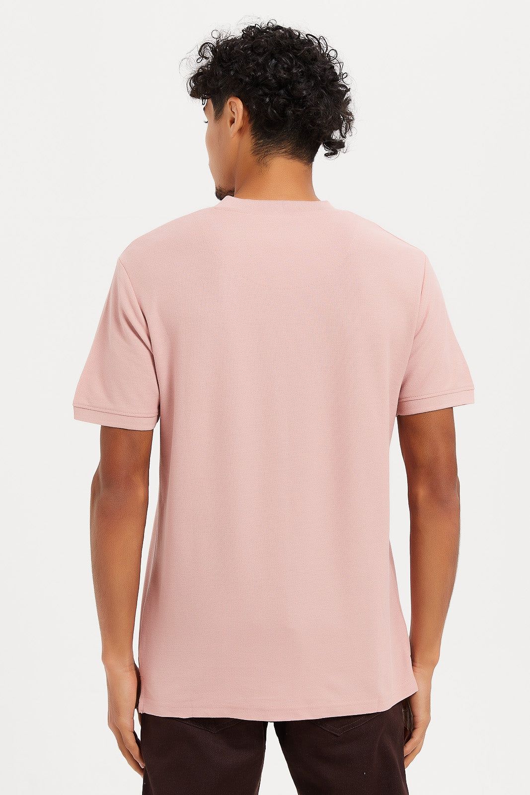 Men Pink Henley Collared Plain Polo Shirt sold by Redtag product image thumbnail 3