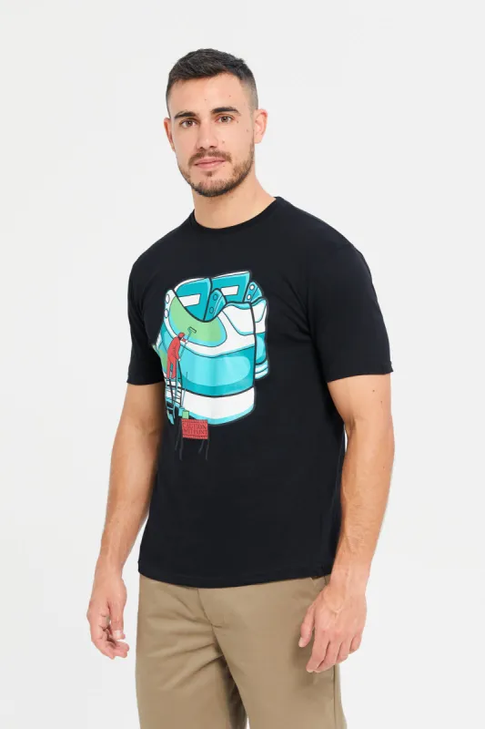 Men Black Printed T-Shirt sold by Redtag