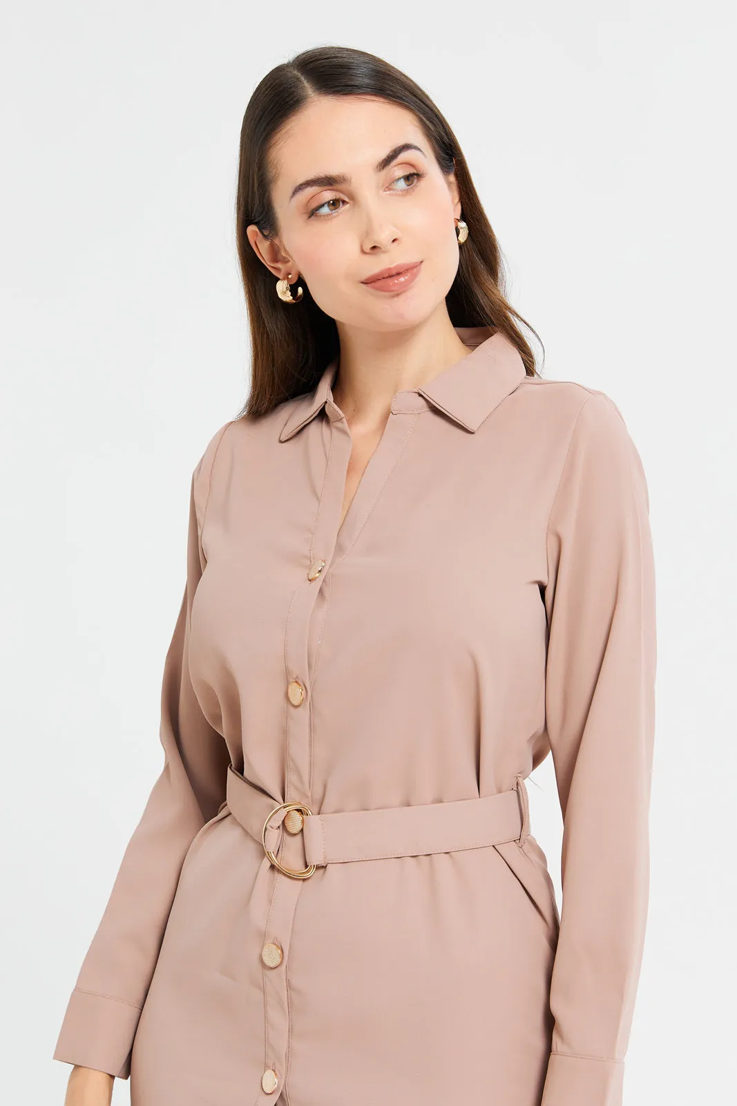 Woman Taupe Belted Shirt Dress sold by Redtag product image thumbnail 2