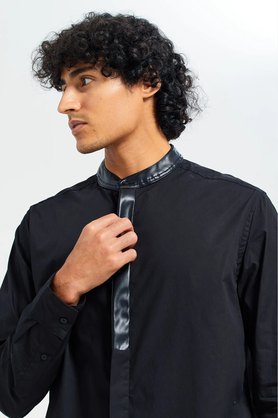 Men Black Shirt With Fux Leather Details sold by Redtag product image thumbnail 4
