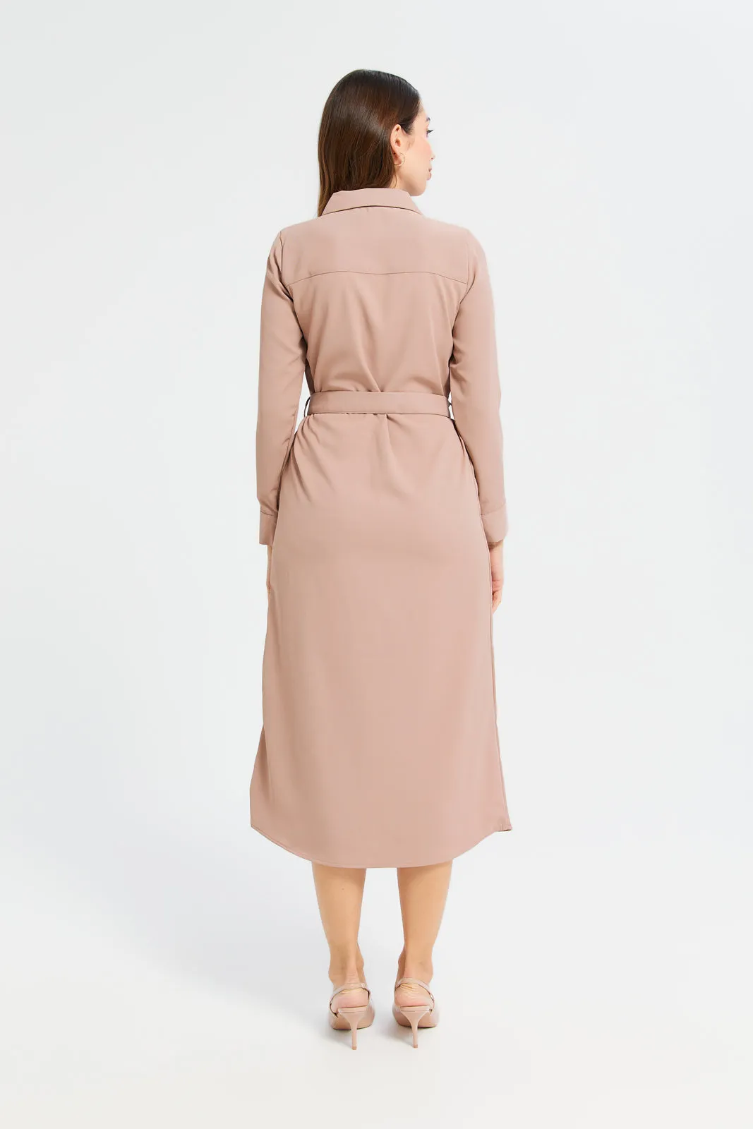 Woman Taupe Belted Shirt Dress sold by Redtag product image thumbnail 3