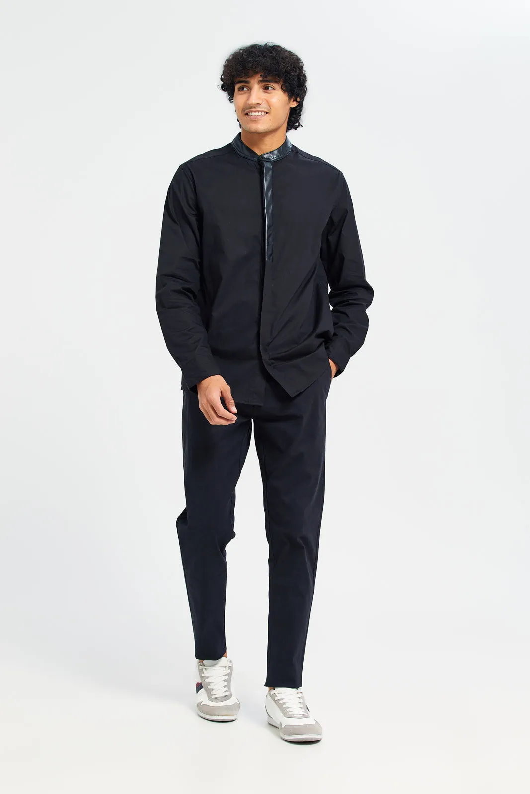 Men Black Shirt With Fux Leather Details sold by Redtag product image thumbnail 2