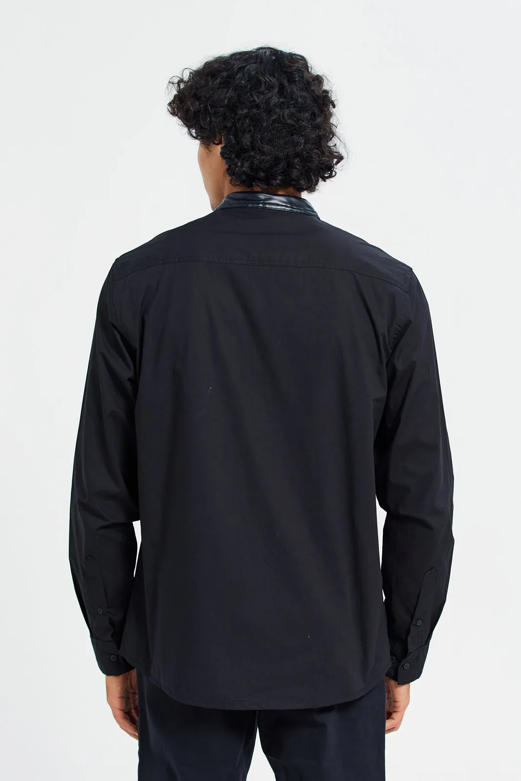 Men Black Shirt With Fux Leather Details sold by Redtag product image thumbnail 3