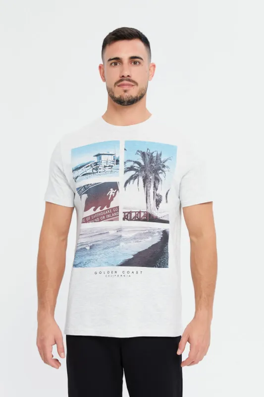 Men Ecru Placement Print T-Shirt sold by Redtag