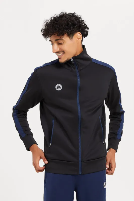 Men Black High Neck Zip Through Sweatshirt sold by Redtag