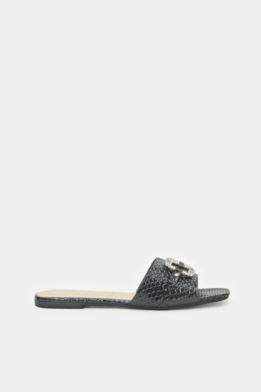 Women Black Croc Patent Mule sold by Redtag