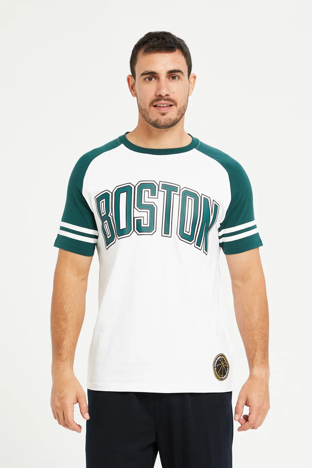 Men White Boston Print Active T-Shirt sold by Redtag