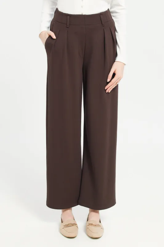 Women Brown High Waist Plain Trouser sold by Redtag