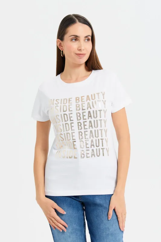 Women White Beauty Printed T-Shirt sold by Redtag