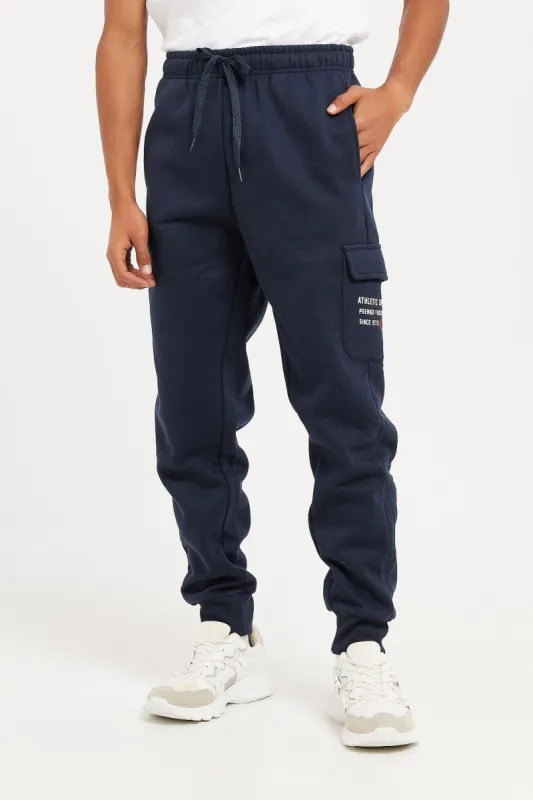 Men Navy Embellished Active Pants sold by Redtag