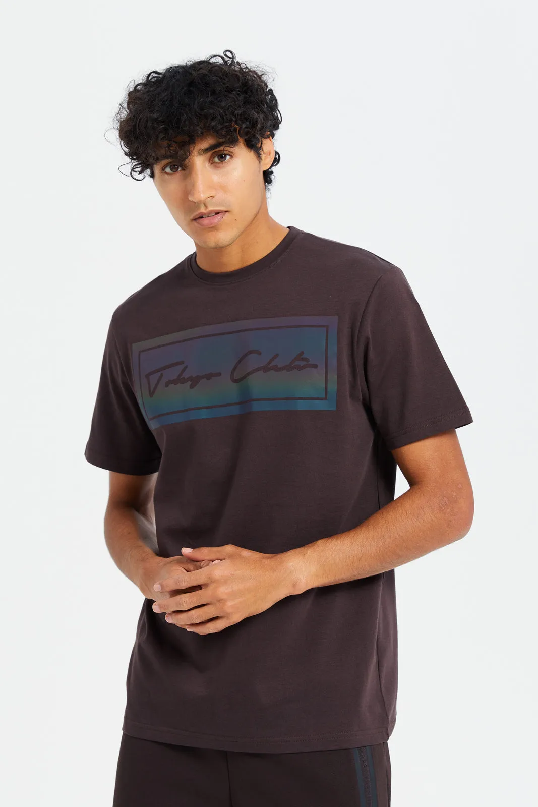Men Burgundy Reflective Print T-Shirt sold by Redtag