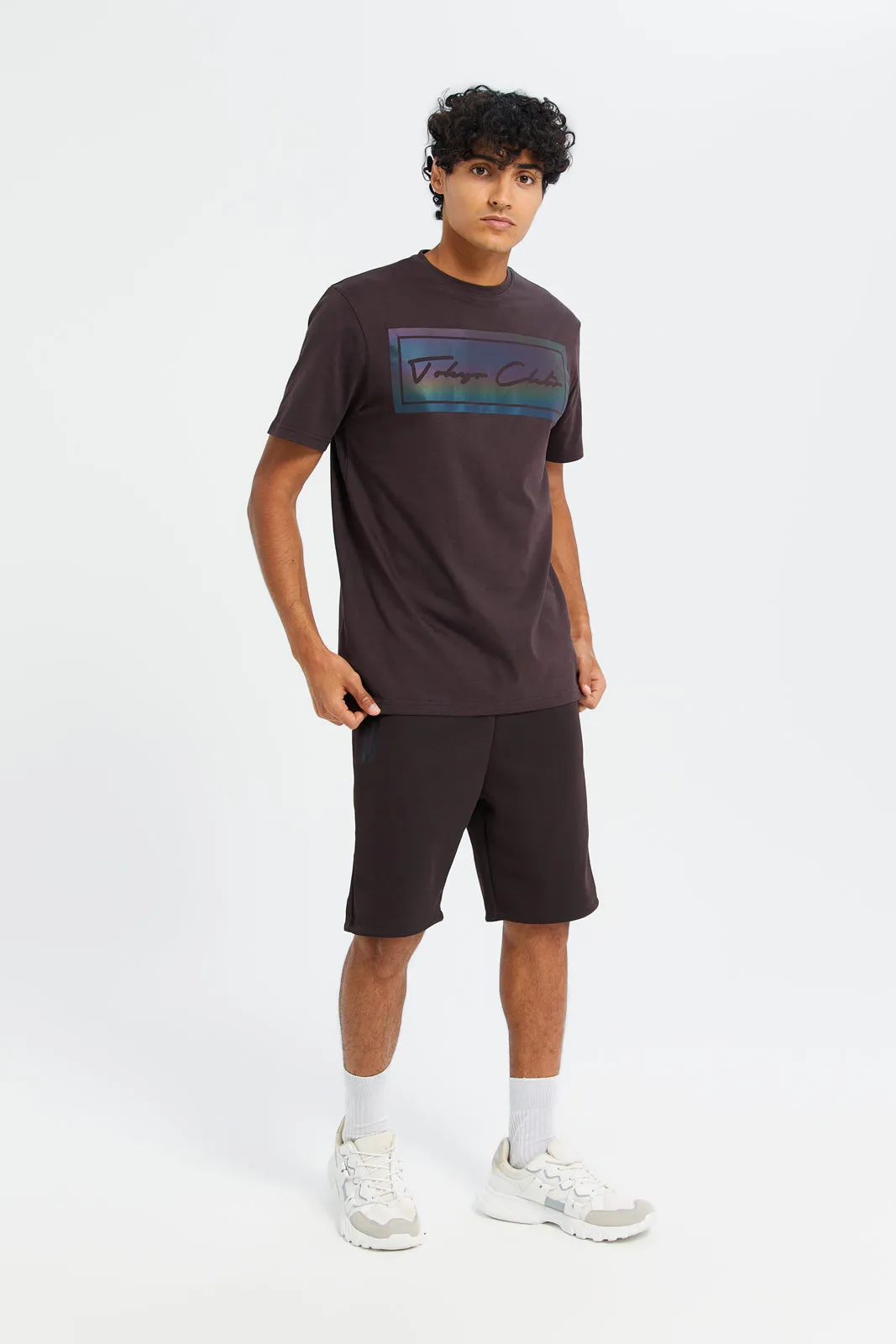 Men Burgundy Reflective Print T-Shirt sold by Redtag product image thumbnail 2