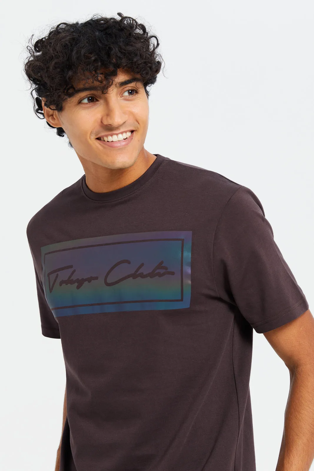 Men Burgundy Reflective Print T-Shirt sold by Redtag product image thumbnail 4