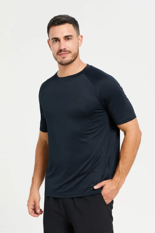 Men Black Printed Short Sleeve Active T-Shirt sold by Redtag