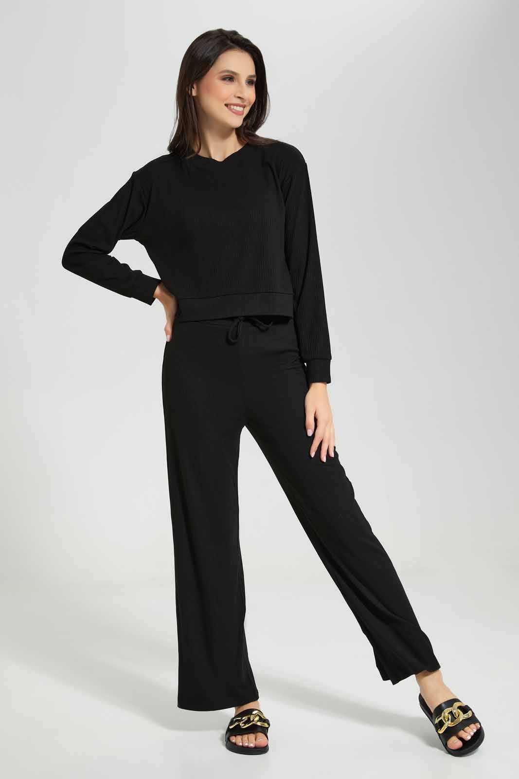 Black Ribbed Lounge Sweatshirt For Women sold by Redtag product image thumbnail 2