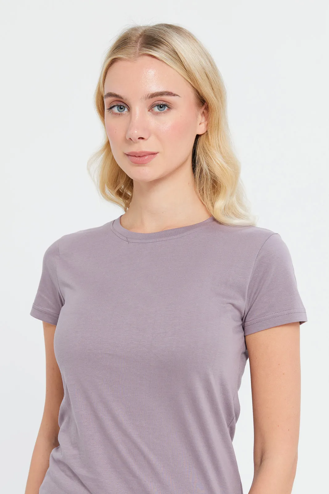 Women Mauve Short Sleeve Crew Neck T-Shirt sold by Redtag product image thumbnail 4