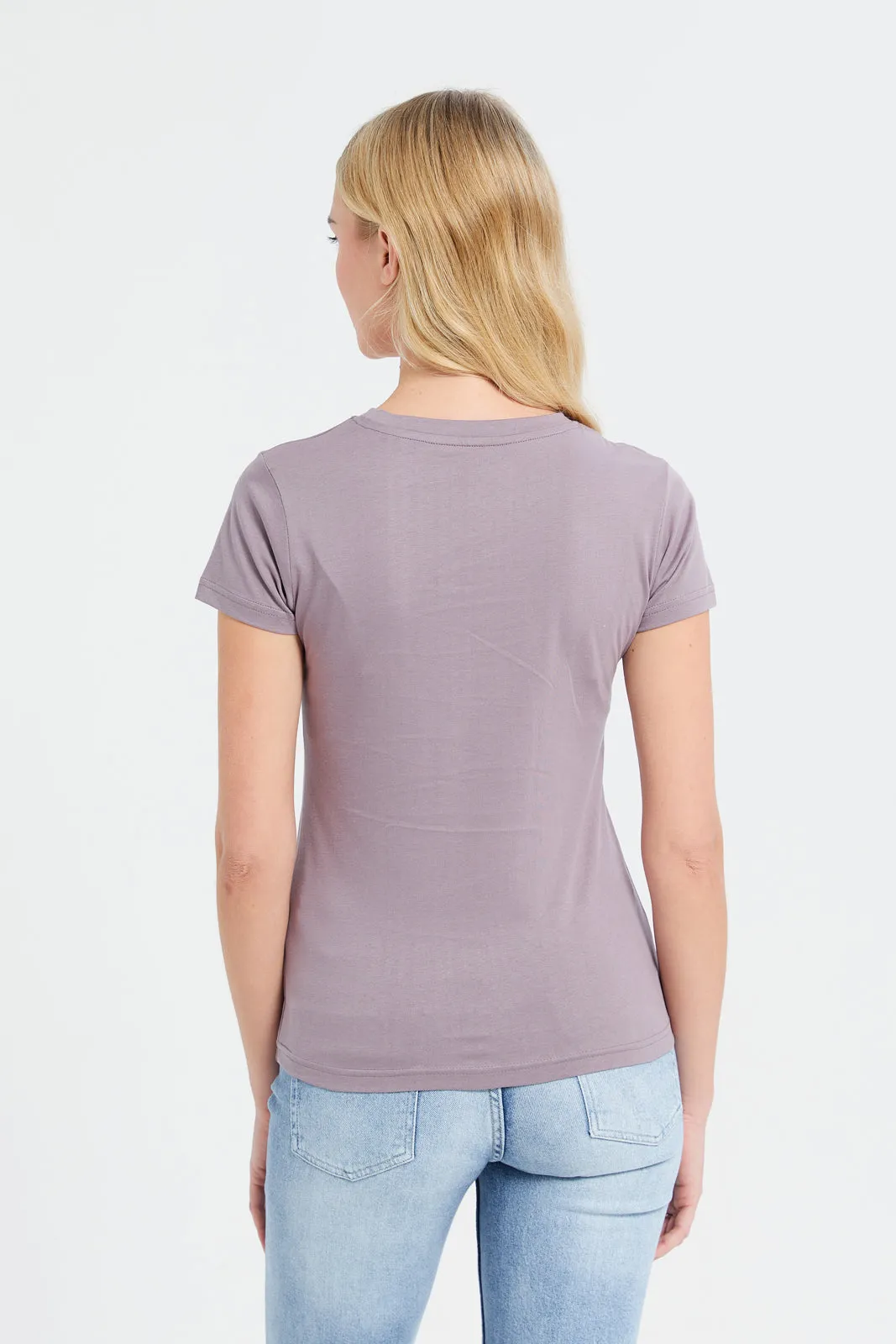 Women Mauve Short Sleeve Crew Neck T-Shirt sold by Redtag product image thumbnail 3