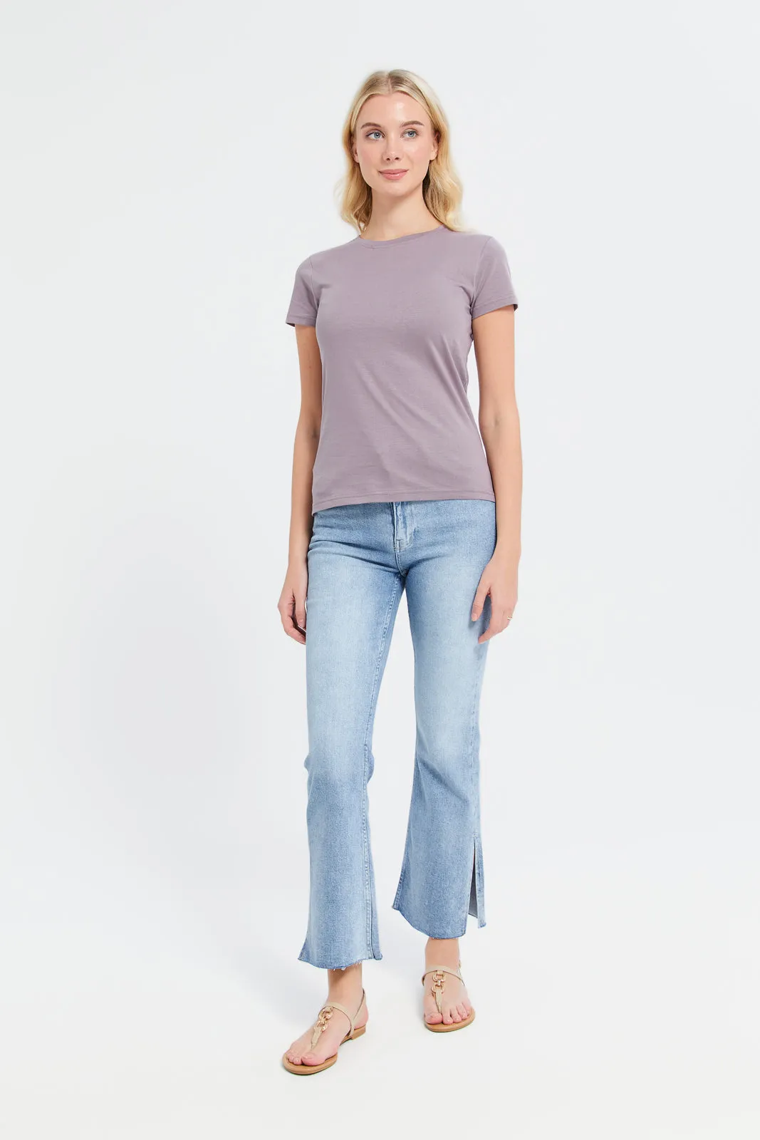 Women Mauve Short Sleeve Crew Neck T-Shirt sold by Redtag product image thumbnail 2