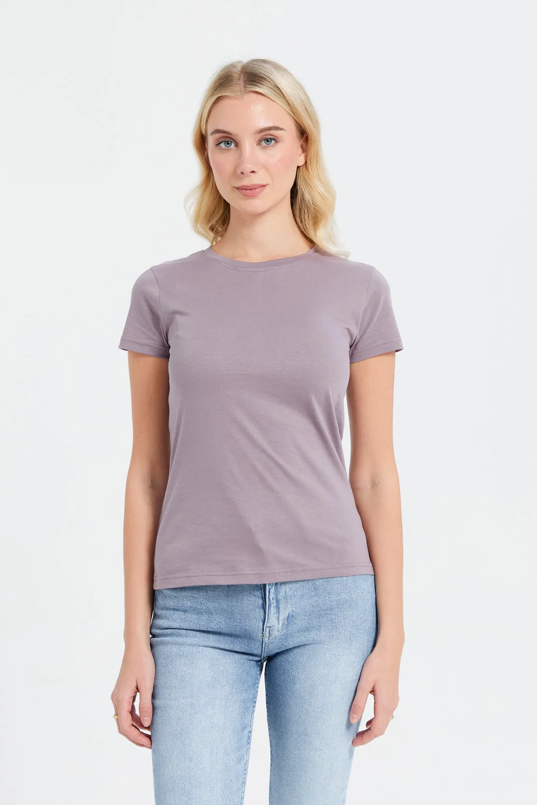 Women Mauve Short Sleeve Crew Neck T-Shirt sold by Redtag