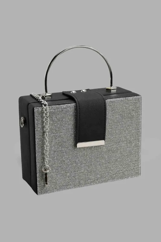 Black And Silver Embellished Evening Clutch sold by Redtag
