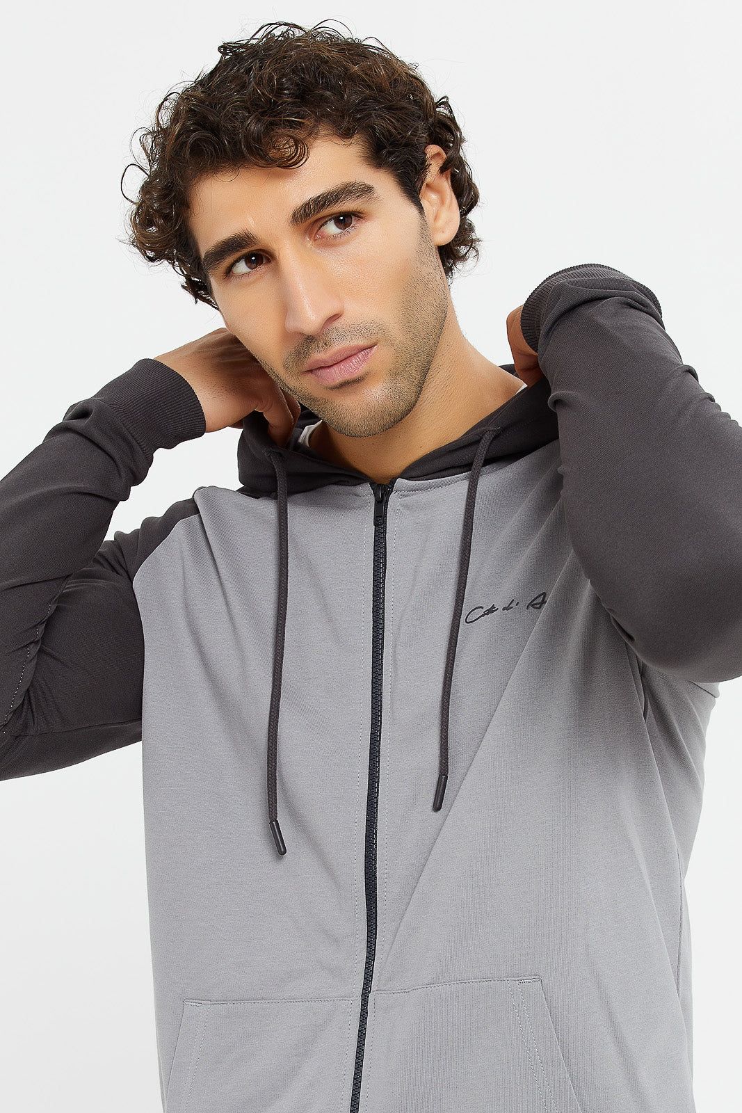 Men Charcoal And Grey Raglan Hooded sweatshirt sold by Redtag product image thumbnail 4