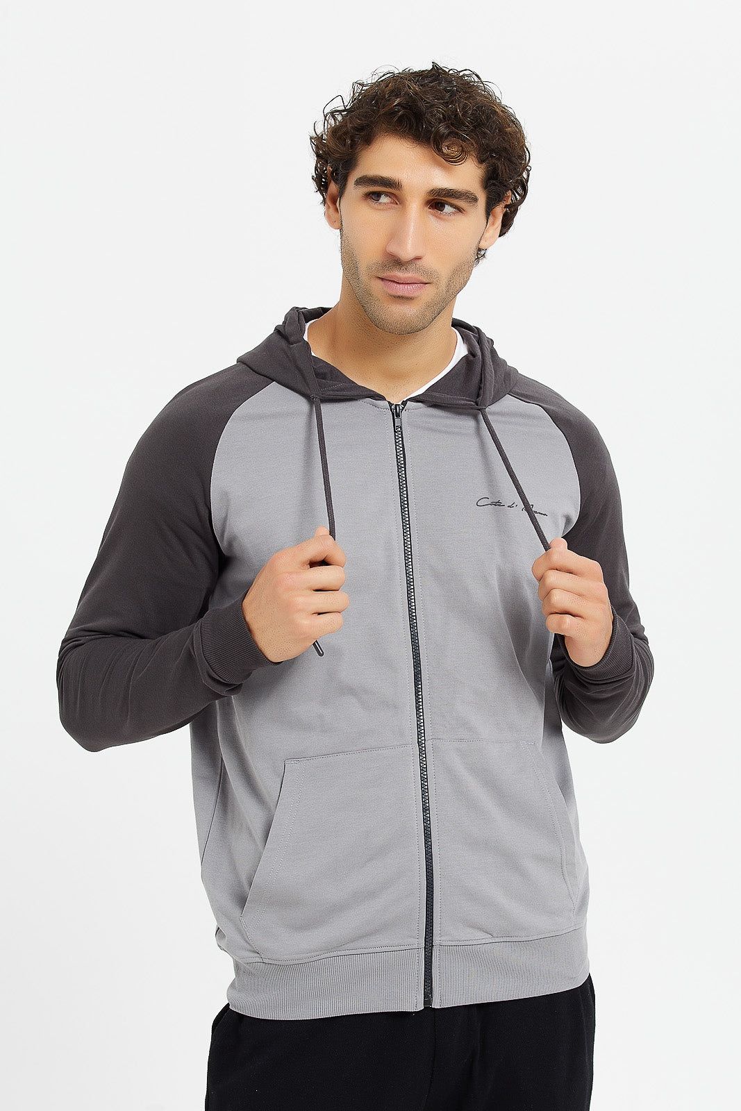 Men Charcoal And Grey Raglan Hooded sweatshirt sold by Redtag