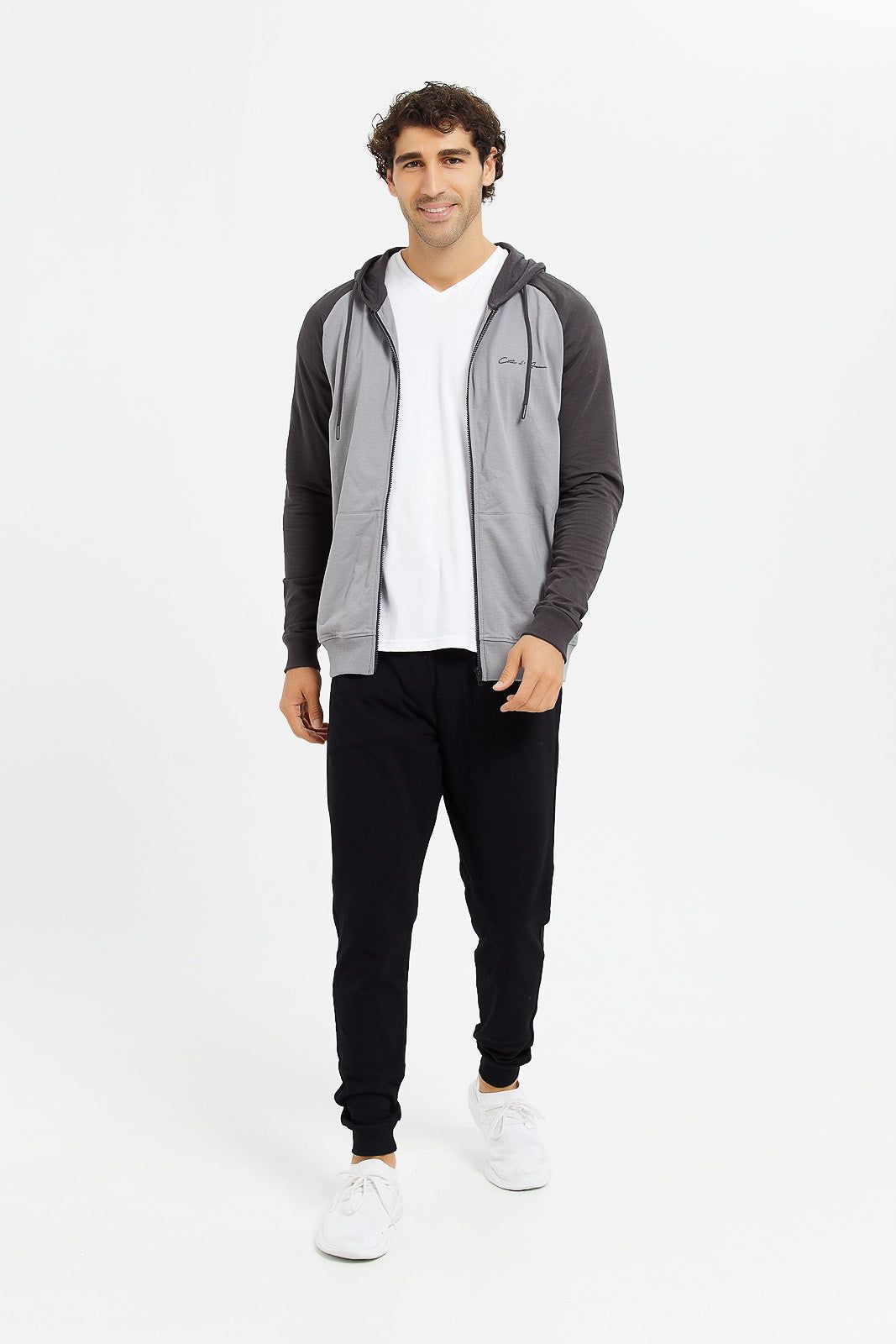 Men Charcoal And Grey Raglan Hooded sweatshirt sold by Redtag product image thumbnail 2