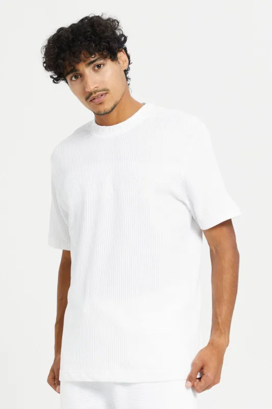 Men White Jacquard Short Sleeve T-Shirt sold by Redtag