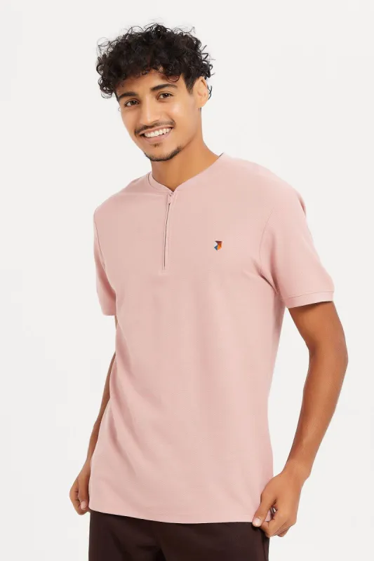 Men Pink Henley Collared Plain Polo Shirt sold by Redtag