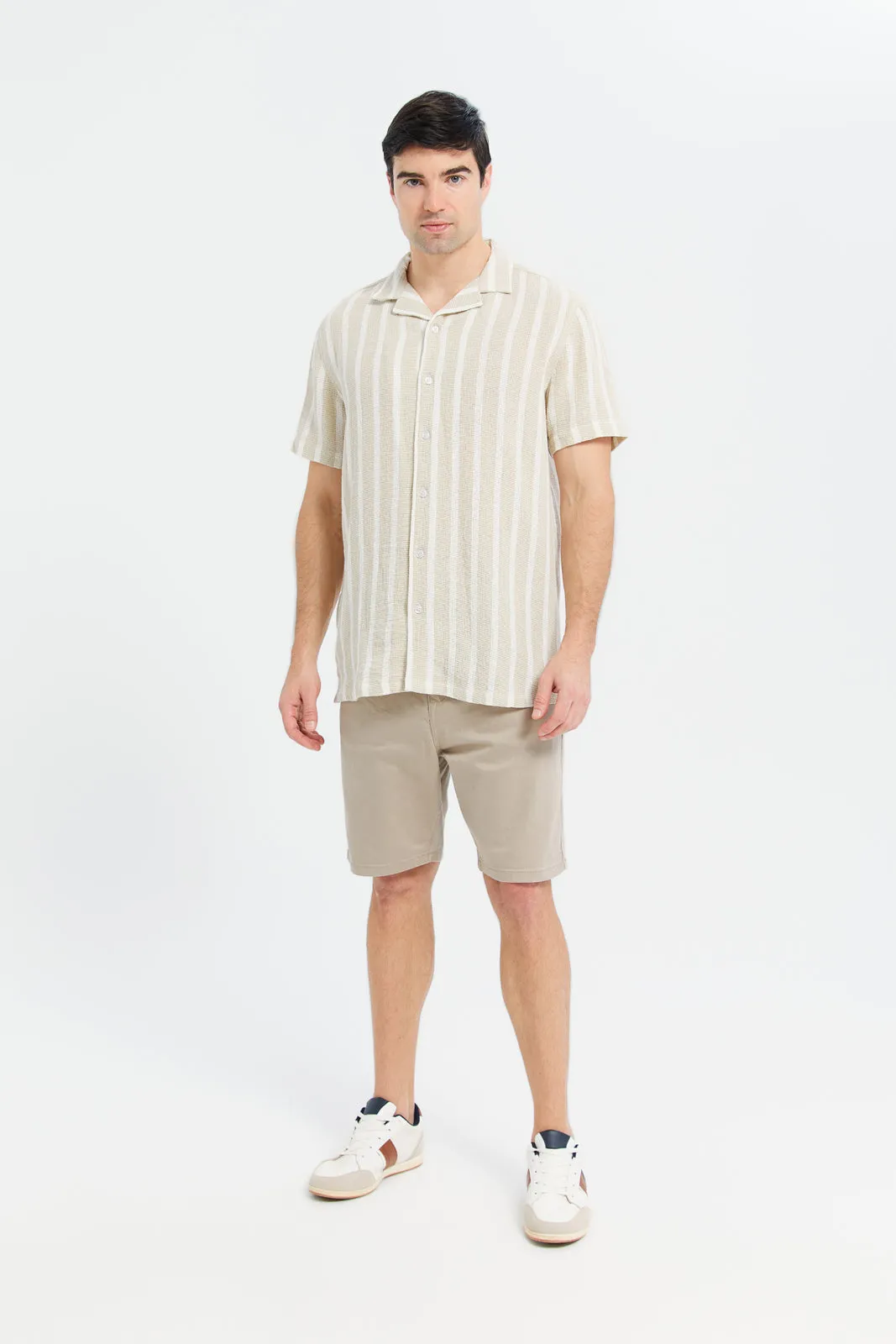 Men Beige Loose Weave Resort Shirt sold by Redtag product image thumbnail 2