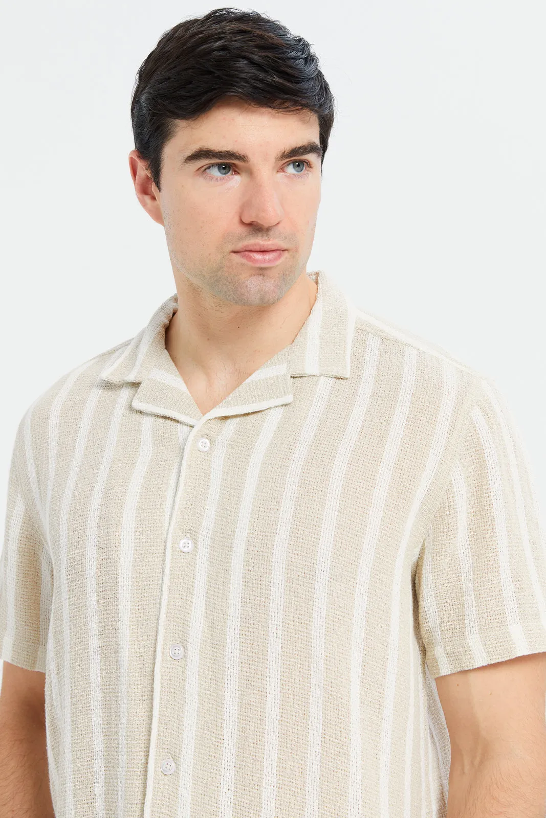 Men Beige Loose Weave Resort Shirt sold by Redtag product image thumbnail 4