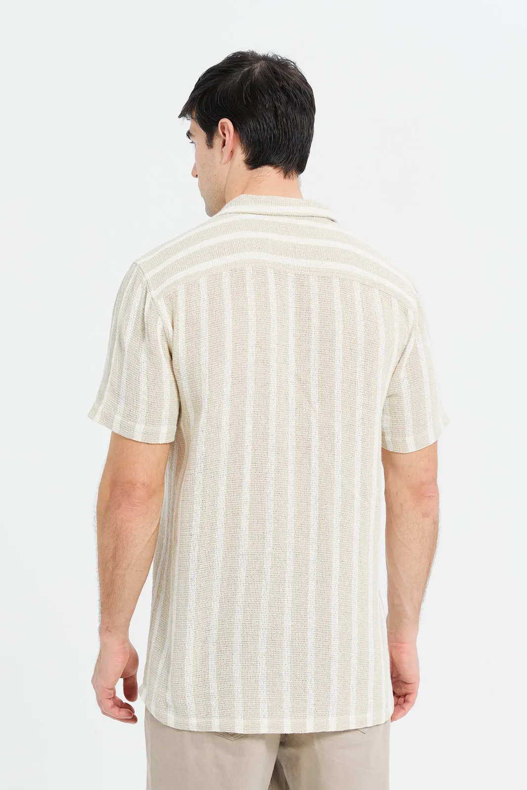 Men Beige Loose Weave Resort Shirt sold by Redtag product image thumbnail 3