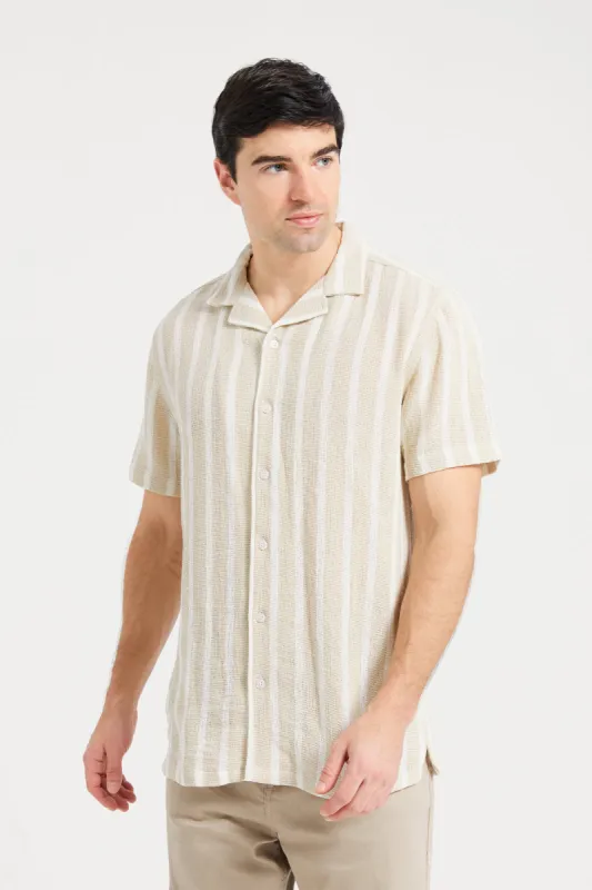 Men Beige Loose Weave Resort Shirt sold by Redtag