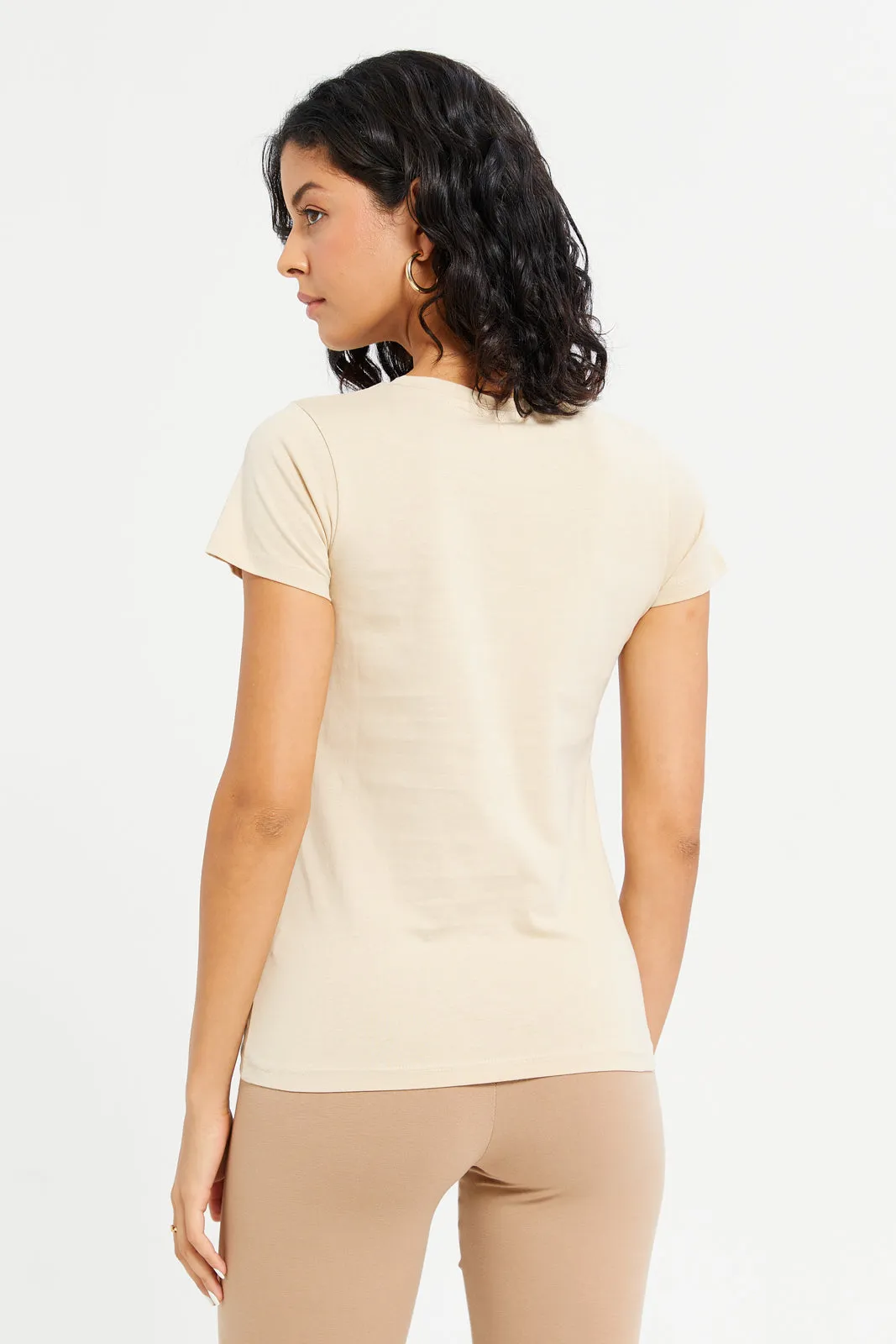 Women Beige Believe Embellished T-Shirt sold by Redtag product image thumbnail 3
