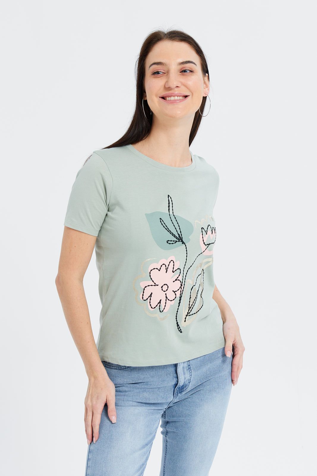 Women Mint Floral Embellished T-Shirt sold by Redtag
