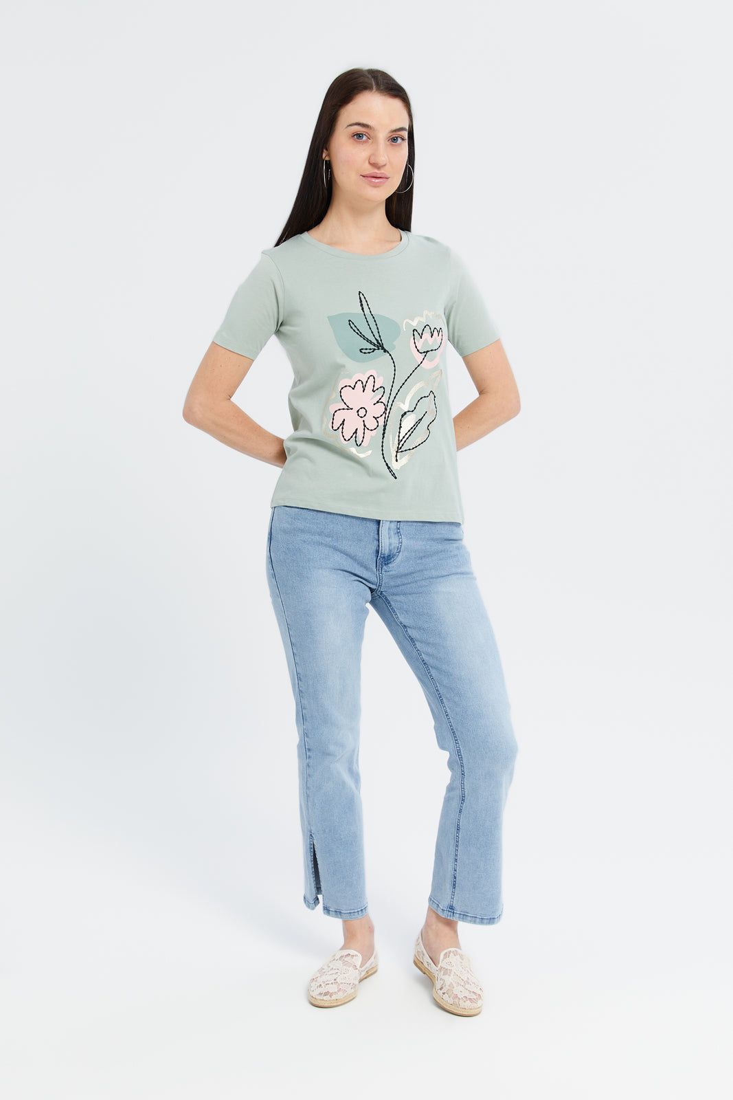 Women Mint Floral Embellished T-Shirt sold by Redtag product image thumbnail 2