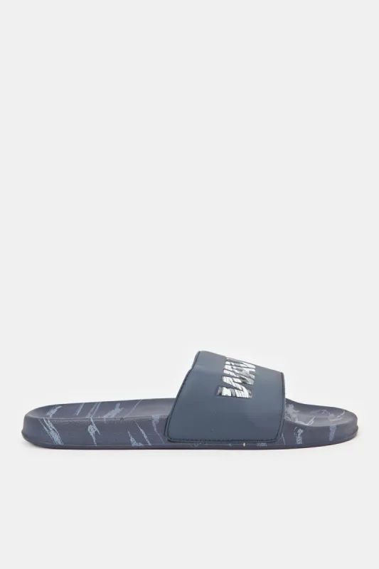 Men Navy Padded Embossed Slide sold by Redtag