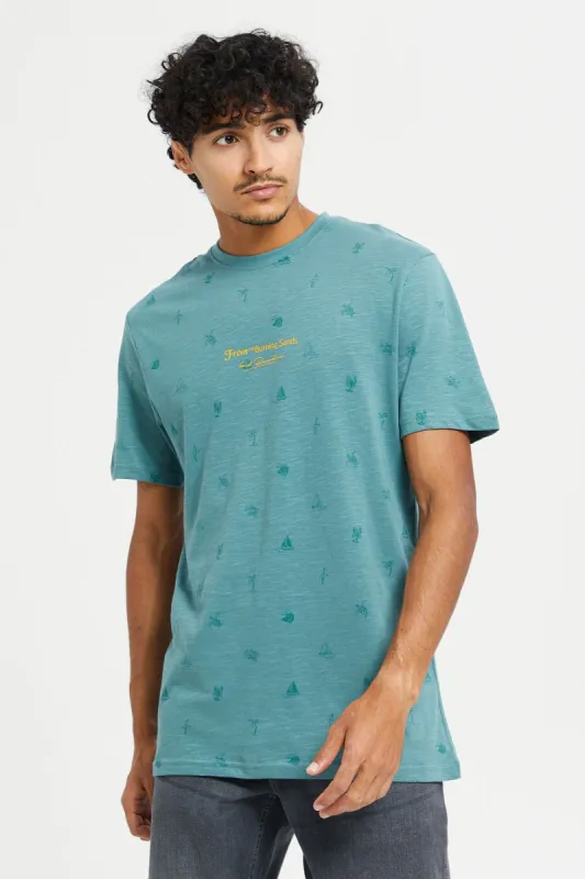 Men Green Printed Round Neck T-Shirt sold by Redtag