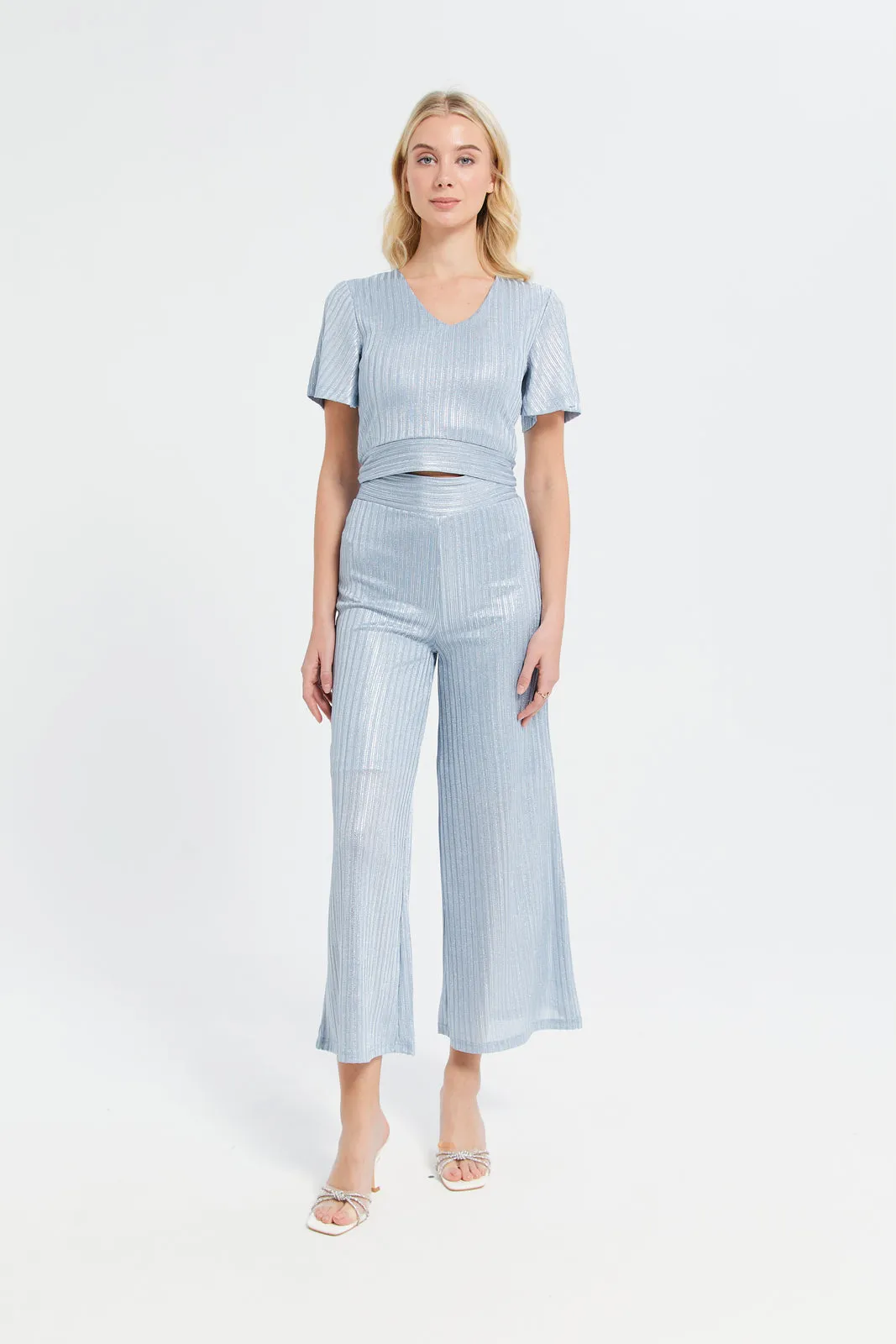 Women Grey Shimmer Foil Coated Flared Sleeve Knit Top sold by Redtag product image thumbnail 2