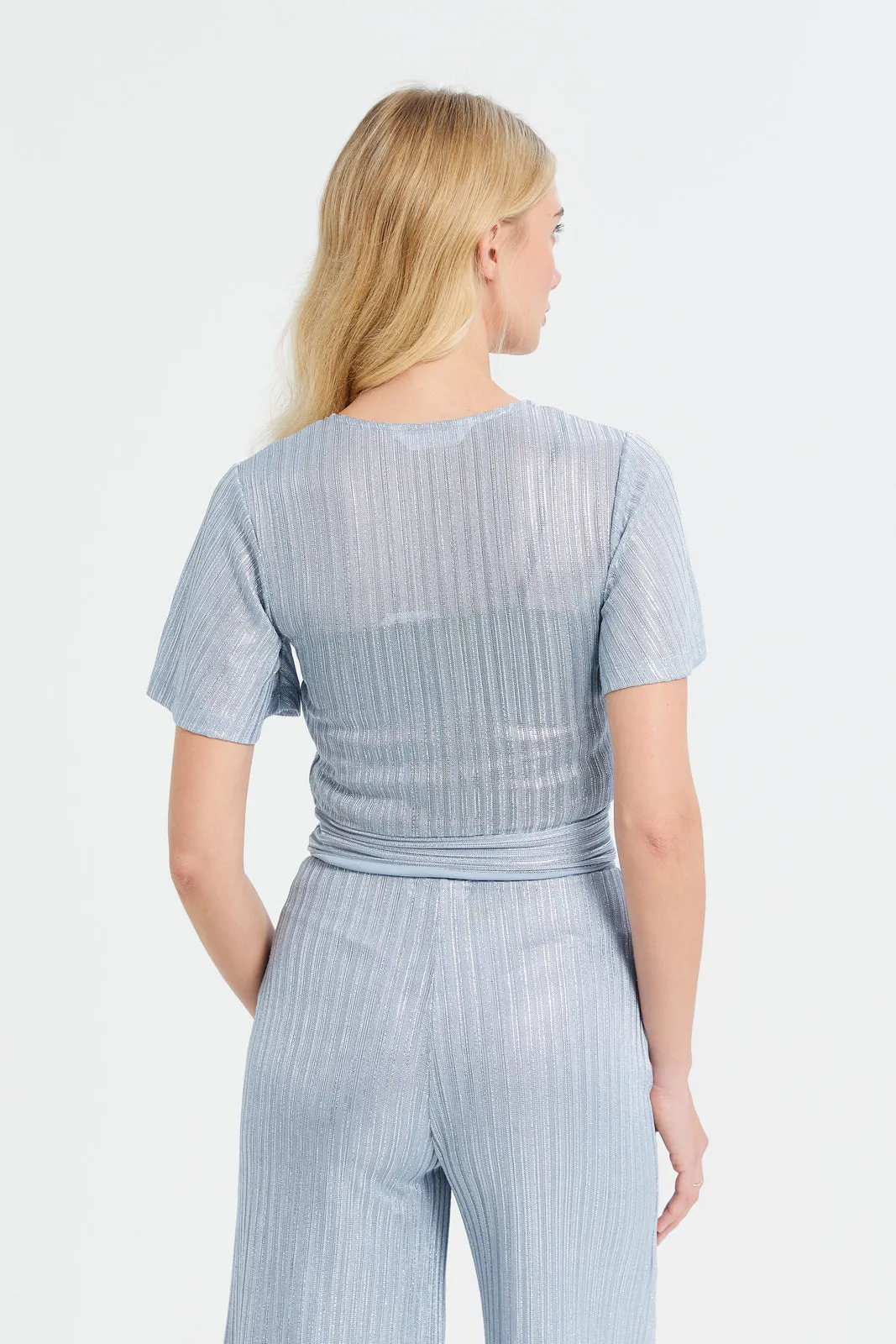 Women Grey Shimmer Foil Coated Flared Sleeve Knit Top sold by Redtag product image thumbnail 3